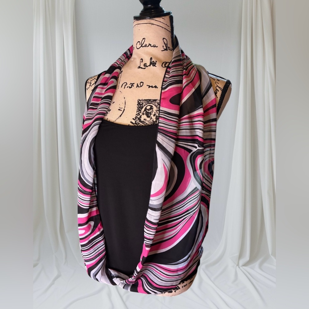 Vintage 2000s Y2K Caren Sport Pink and Black Swirl Scarf Shirt Plus Size 2X
